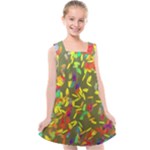 Colorful brush strokes painting on a green background                                                 Kids  Cross Back Dress
