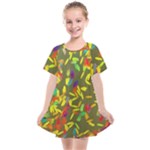 Colorful brush strokes painting on a green background                                                 Kids  Smock Dress