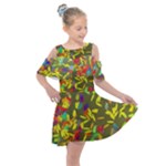 Colorful brush strokes painting on a green background                                                 Kids  Shoulder Cutout Chiffon Dress