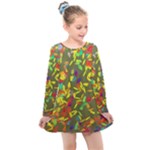 Colorful brush strokes painting on a green background                                                   Kids  Long Sleeve Dress