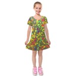 Colorful brush strokes painting on a green background                                                        Kids  Short Sleeve Velvet Dress