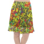Colorful brush strokes painting on a green background                                                       Fishtail Chiffon Skirt