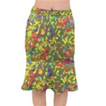 Colorful brush strokes painting on a green background                                                        Short Mermaid Skirt