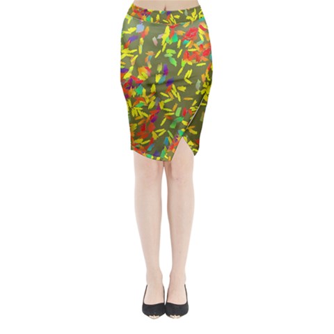 Colorful brush strokes painting on a green background                                                   Midi Wrap Pencil Skirt from ArtsNow.com
