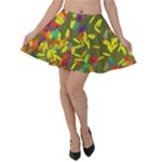 Colorful brush strokes painting on a green background                                                   Velvet Skater Skirt