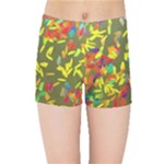 Colorful brush strokes painting on a green background                                                   Kids  Skinny Shorts