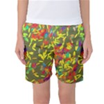 Colorful brush strokes painting on a green background                                                   Women s Basketball Shorts