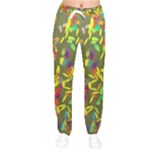 Colorful brush strokes painting on a green background                                                    Women velvet Drawstring Pants