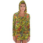 Colorful brush strokes painting on a green background                                                    Women s Long Sleeve Hooded T-shirt