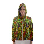 Colorful brush strokes painting on a green background                                                    Hooded Wind Breaker (Women)