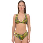Colorful brush strokes painting on a green background                                                    Double Strap Halter Bikini Set