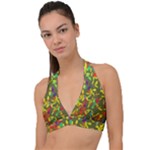 Colorful brush strokes painting on a green background                                                 Halter Plunge Bikini Top