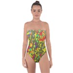 Colorful brush strokes painting on a green background                                                   Tie Back One Piece Swimsuit
