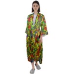 Colorful brush strokes painting on a green background                                               Maxi Satin Kimono