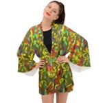 Colorful brush strokes painting on a green background                                                 Long Sleeve Kimono
