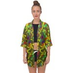 Colorful brush strokes painting on a green background                                                   Open Front Chiffon Kimono