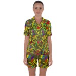 Colorful brush strokes painting on a green background                                                 Satin Short Sleeve Pyjamas Set