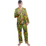 Colorful brush strokes painting on a green background                                                    Men s Satin Pajamas Long Pants Set