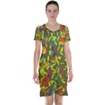 Colorful brush strokes painting on a green background                                                    Short Sleeve Nightdress