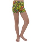 Colorful brush strokes painting on a green background                                                    Kids  Lightweight Velour Yoga Shorts