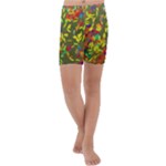 Colorful brush strokes painting on a green background                                                   Kids  Lightweight Velour Capri Yoga Leggings