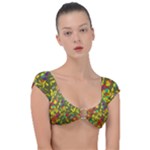 Colorful brush strokes painting on a green background                                                  Cap Sleeve Ring Bikini Top