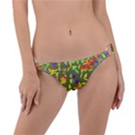 Colorful brush strokes painting on a green background                                                    Ring Detail Bikini Bottom