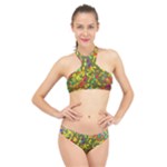 Colorful brush strokes painting on a green background                                                    High Neck Bikini Set