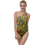 Colorful brush strokes painting on a green background                                                   To One Side Swimsuit