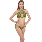 Colorful brush strokes painting on a green background                                                    Cross Front Halter Bikini Set