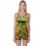 Colorful brush strokes painting on a green background                                                    Women s Boyleg One Piece Swimsuit
