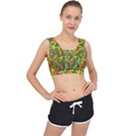 Colorful brush strokes painting on a green background                                                   V-Back Sports Bra