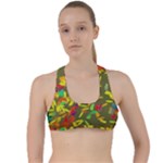 Colorful brush strokes painting on a green background                                                   Criss Cross Racerback Sports Bra