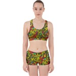 Colorful brush strokes painting on a green background                                                    Work It Out Sports Bra Set