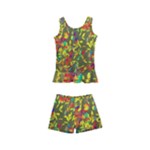 Colorful brush strokes painting on a green background                                                   Kid s Boyleg Swimsuit