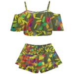 Colorful brush strokes painting on a green background                                                 Kids  Off Shoulder Skirt Bikini