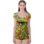 Colorful brush strokes painting on a green background                                                    Boyleg Leotard (Ladies)