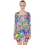 Colorful paint texture                                                       V-neck Bodycon Long Sleeve Dress
