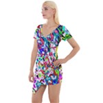 Colorful paint texture                                                  Short Sleeve Asymmetric Mini Dress