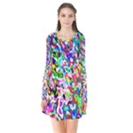 Colorful paint texture                                                   Long Sleeve V-neck Flare Dress