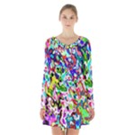 Colorful paint texture                                                    Long Sleeve Velvet V-neck Dress