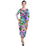 Colorful paint texture                                                      Quarter Sleeve Midi Velour Bodycon Dress