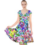 Colorful paint texture                                                      Cap Sleeve Front Wrap Midi Dress