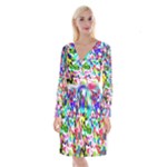 Colorful paint texture                                                        Long Sleeve Velvet Front Wrap Dress