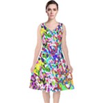 Colorful paint texture                                                   V-Neck Midi Sleeveless Dress