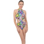 Colorful paint texture                                                   Halter Side Cut Swimsuit