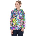 Colorful paint texture                                                    Women Hooded Front Pocket Windbreaker