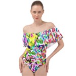 Colorful paint texture                                                        Off Shoulder Velour Bodysuit