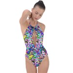 Colorful paint texture                                                    Plunge Cut Halter Swimsuit