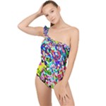 Colorful paint texture                                                    Frilly One Shoulder Swimsuit